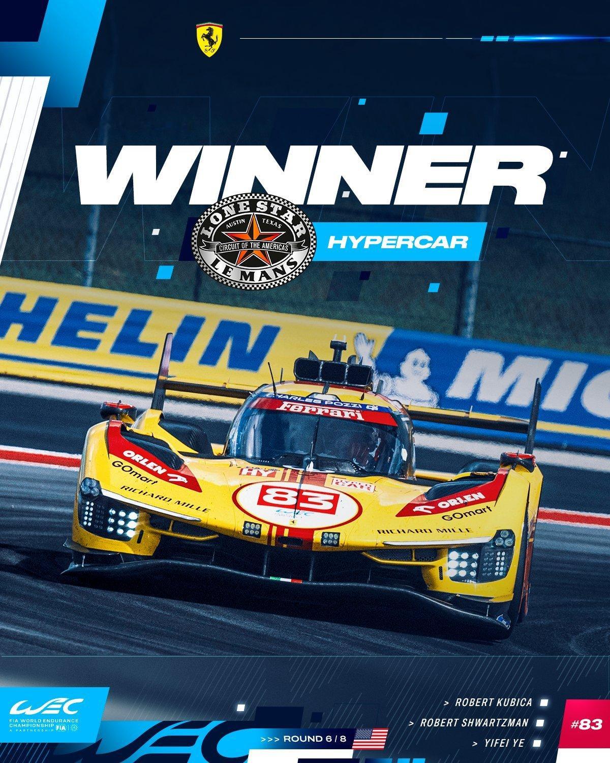祝贺叶一飞所在的83号车组拿下COTA六小时耐力赛全场冠军🏆这也是83号车组首