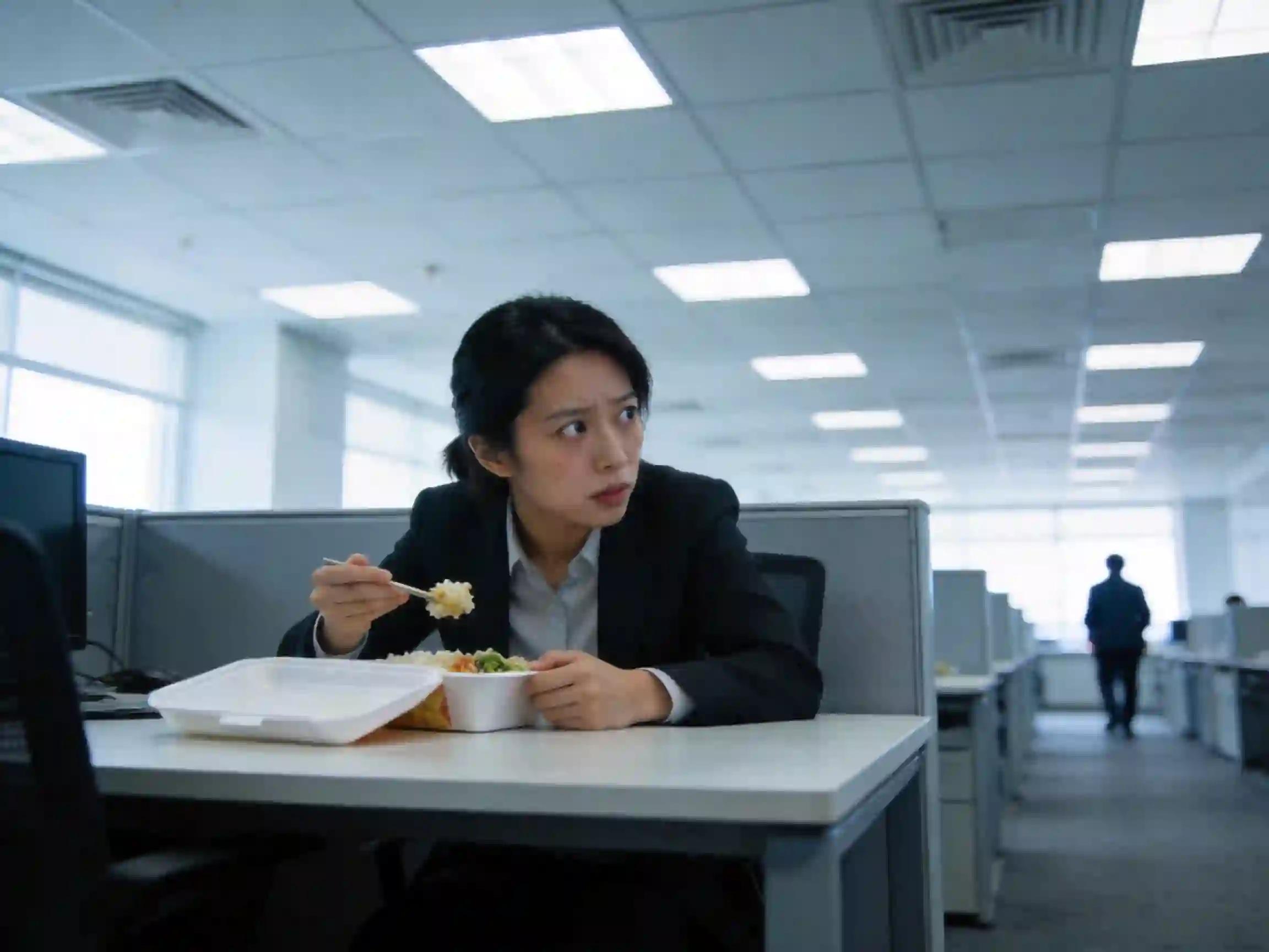 工位吃饭羞耻症确诊本人。开饭盒前必先巡视一圈，有人路过立刻把饭盒往桌下藏；不敢大