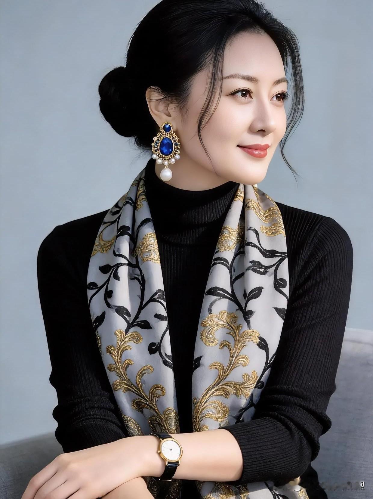 时尚穿搭墨发挽就端庄，金纹流转，眼眸藏着岁月温婉。