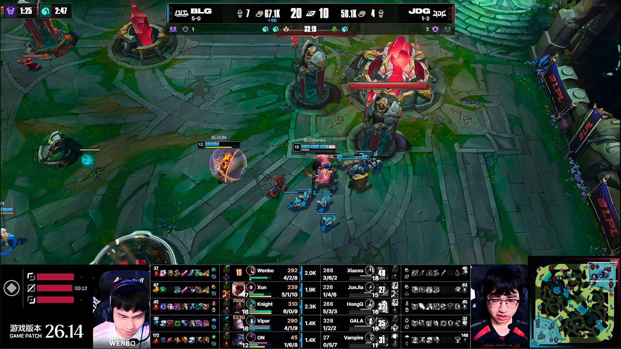 BLG 1-0 jdgxun直接带动全场！参团率就能看出来！直接打出来了jug 