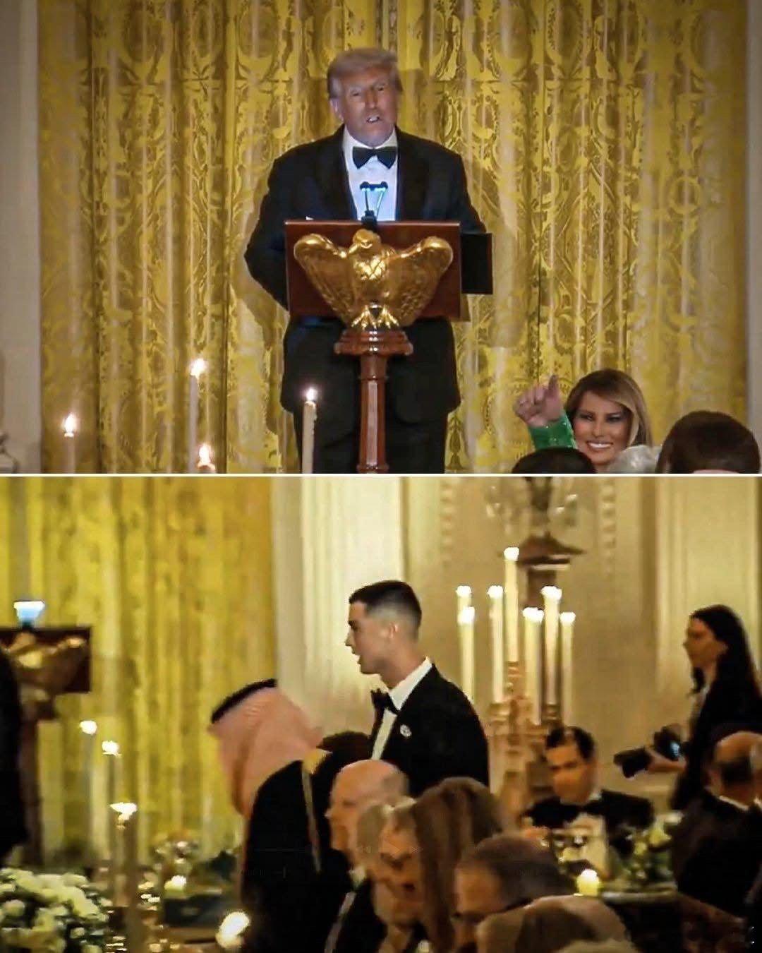 白宫为沙特王储举办晚宴，在沙特踢球的球星罗纳尔多出席他是川粉，曾赠签名球衣：川总