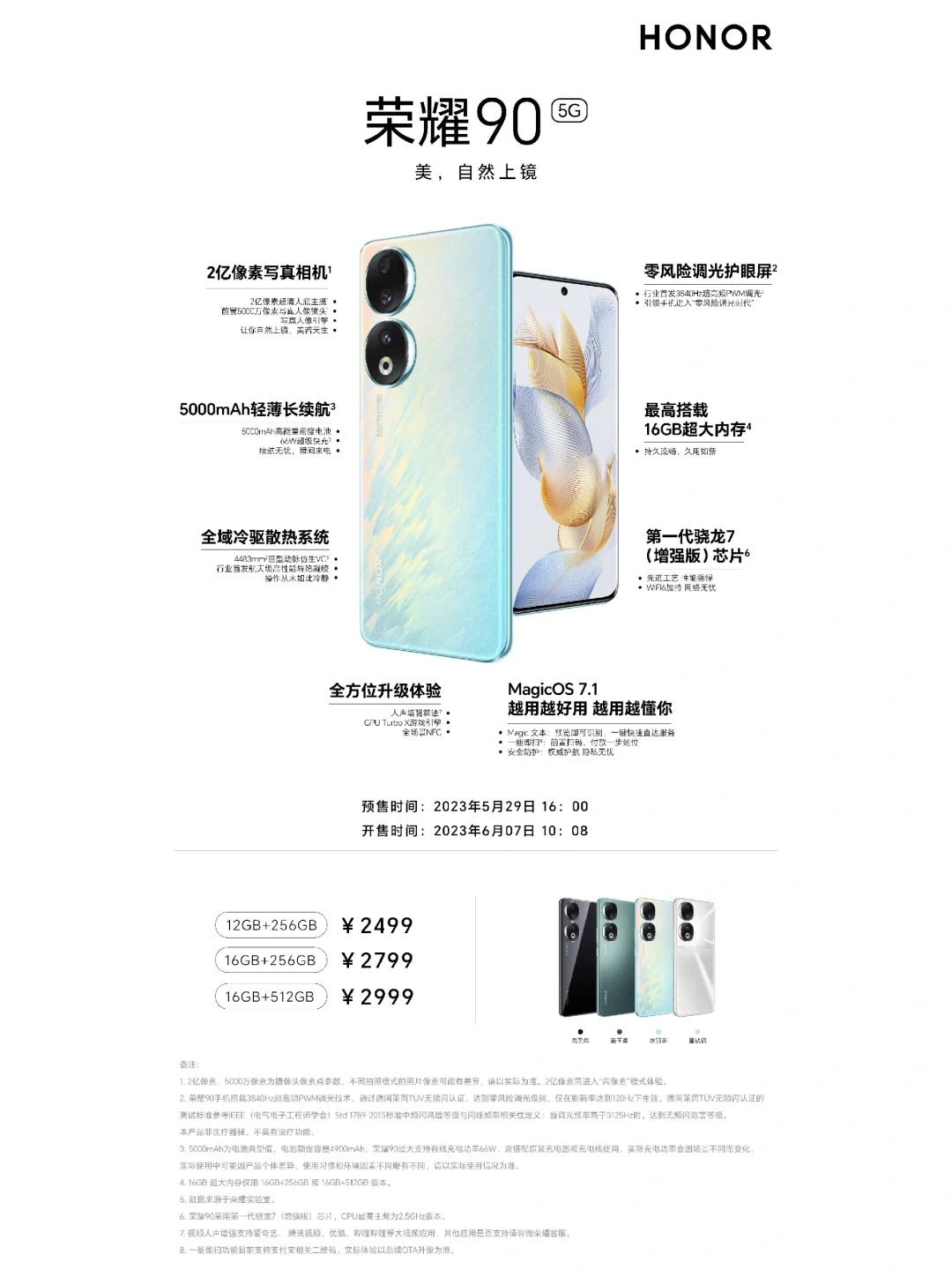 荣耀90和荣耀90Pro的参数和售价公布