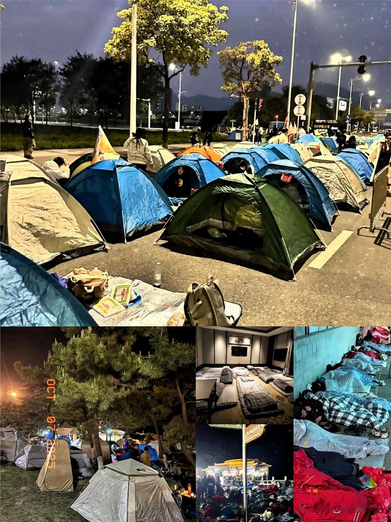 十一被酒店涨价逼急了？
愣是捧红了帐篷租赁这个新行业。
景点里人挤人不说，酒店还