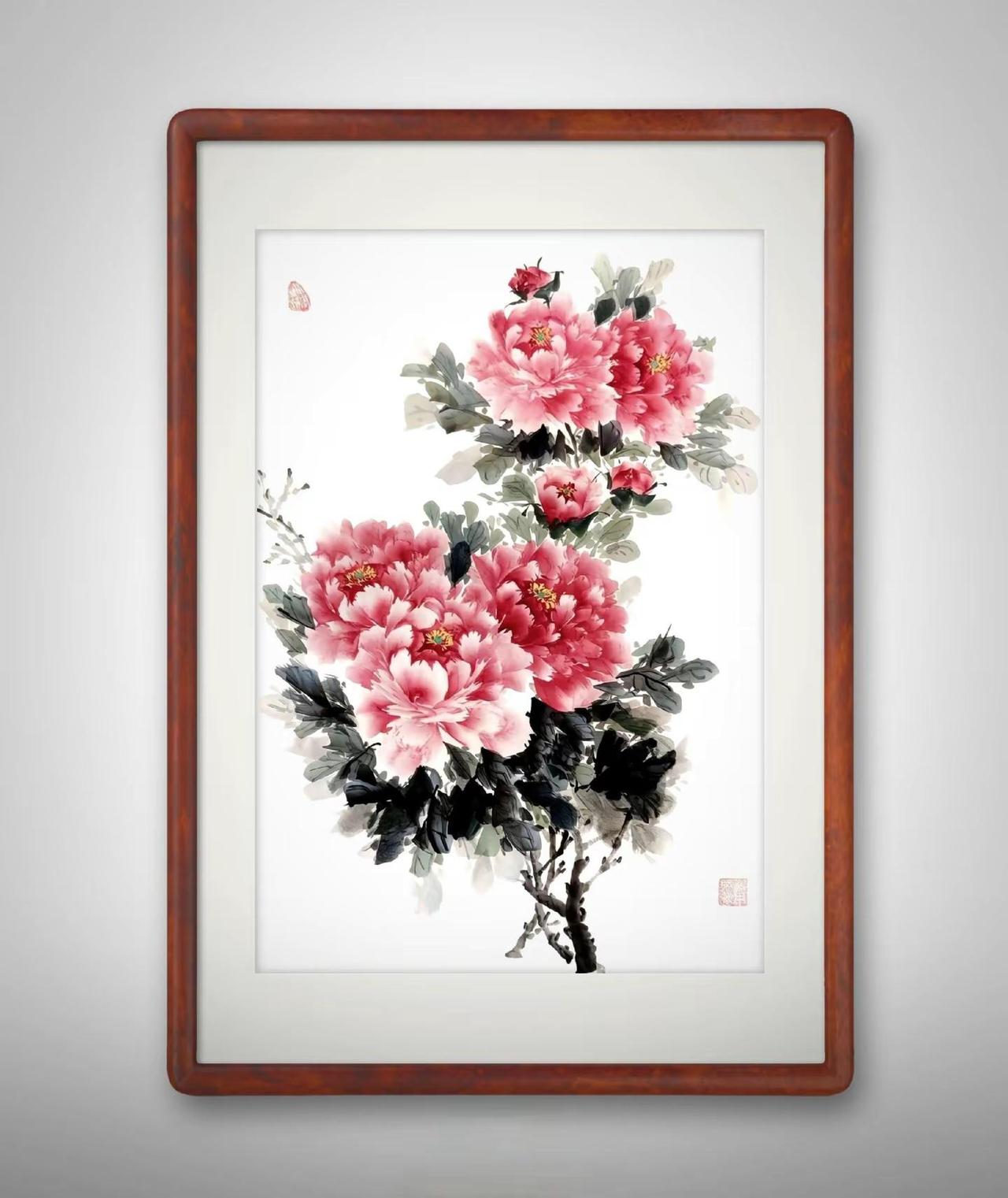 一笔丹青染春风，半纸牡丹醉流年。国画牡丹花开富贵 牡丹作品欣赏 纯手绘国画牡丹 
