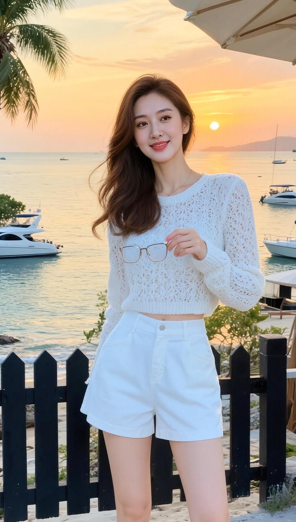 AI海滨夕照照 抖音ai创作 颜值在线 甜美少女