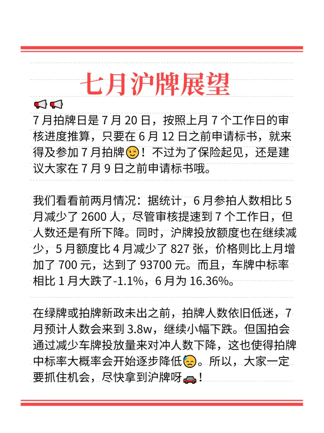 沪牌资讯🚘7月展望沪牌会不会有新突破⁉️