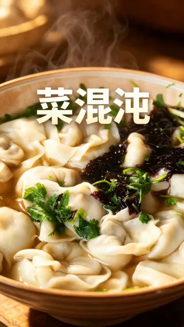 菜馄饨。
这个菜馄饨好吃不腻，也是最适合夏天的想吃馄饨的做法。
·和个面，500