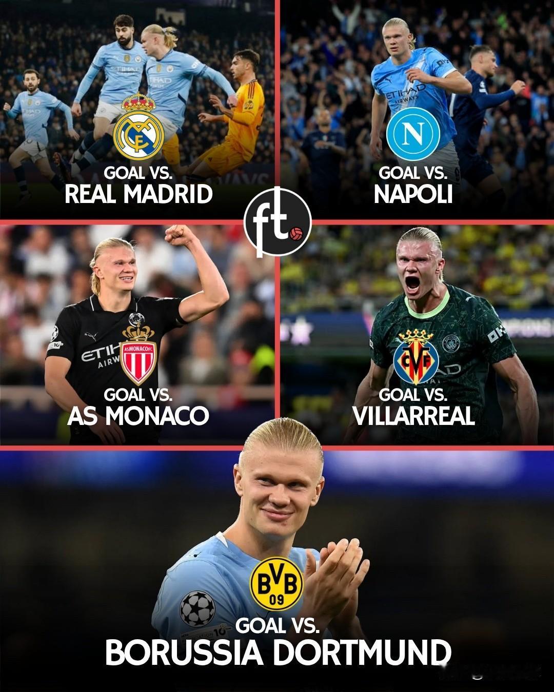 哈兰德绝对是当今足坛叱咤风云的前锋，拥有他便能称霸一方，该球员代表曼城连续5场欧