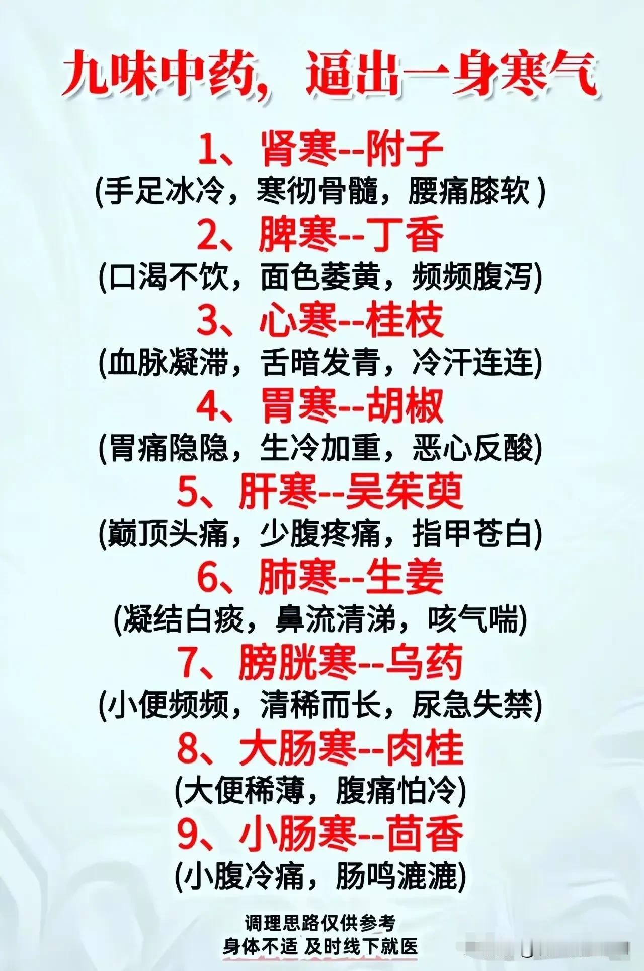 浑身发冷老生病？九味中药把寒气“连根拔起”！
 
手脚冰凉像冰块、吃口凉的就拉肚