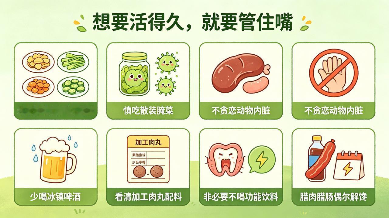想要健康长寿
关键在于忌口
 
1. 隔夜饭菜有讲究，宁留荤菜不留素！

2. 