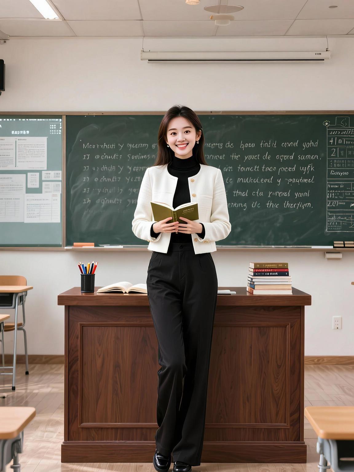 教室少女写真 抖音ai创作 女教师穿搭