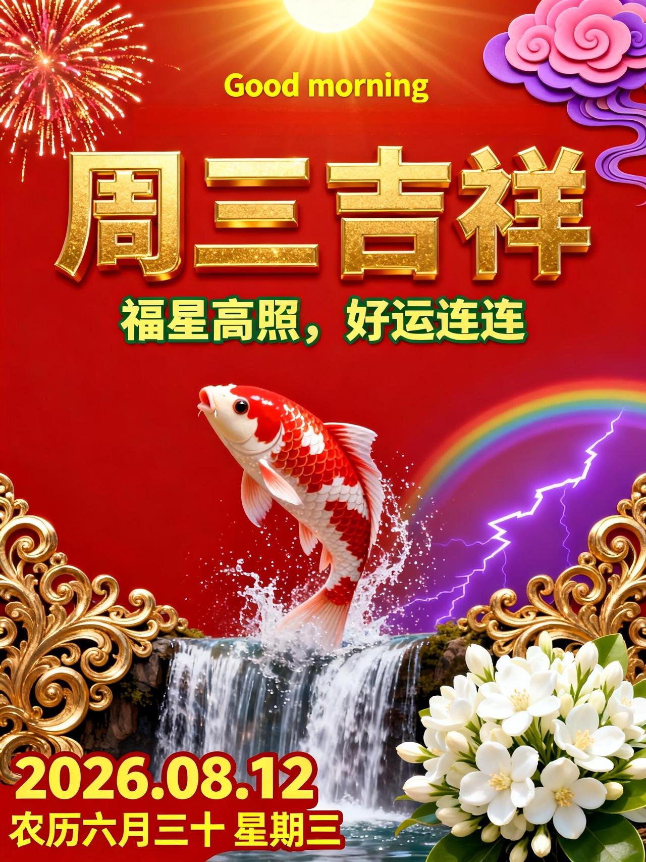 8月12日周三早安🍵，晨露凝在绿叶花苞，一杯清茶抚平夏日燥热。人到中年更要学会