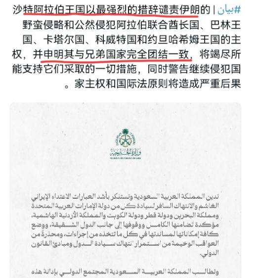 沙特对伊朗的行为很愤怒！沙特对伊朗进行谴责！2月28日，在伊朗反击以色列和美国在