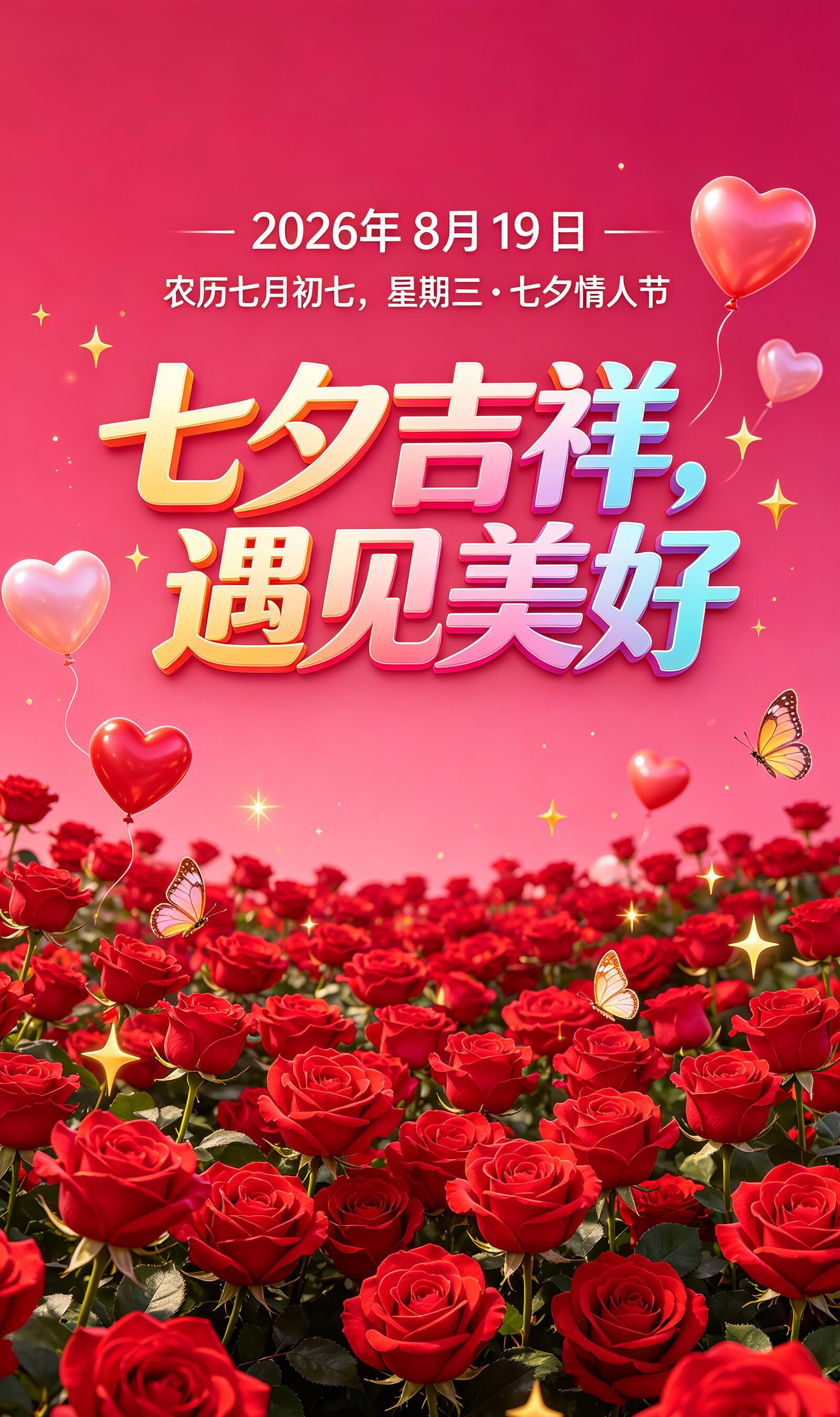 2026.8.19七夕节早安祝福图片海报壁纸拿图吱一声噢～ 七夕节七夕快乐