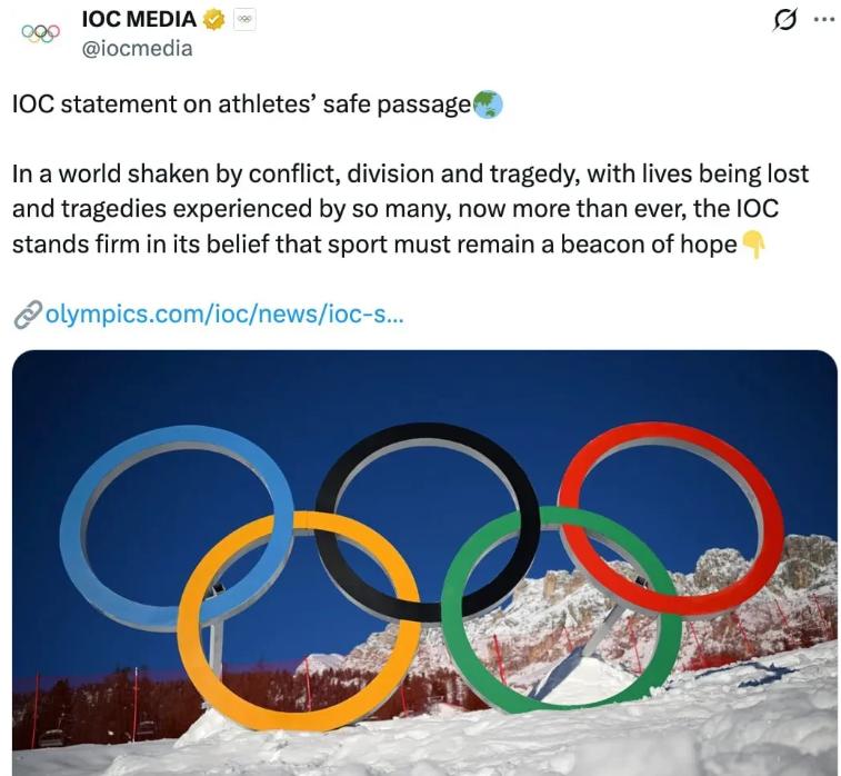 国际奥委会：就算侵略伊朗，也不会禁止美国和以色列的运动员参加比赛
 
国际奥委会