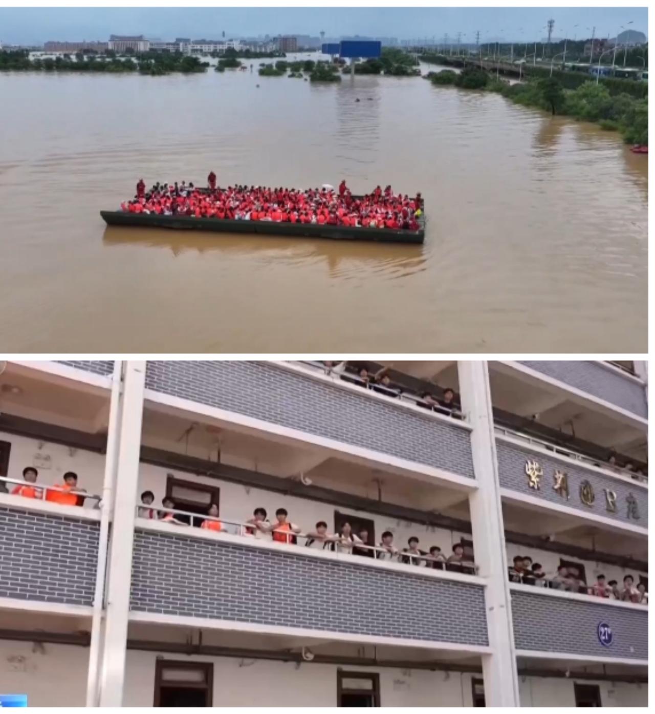 太好了，贵港被困师生已全部安全转移安置点！

大雨淹了整片校园，上万名学生和老师