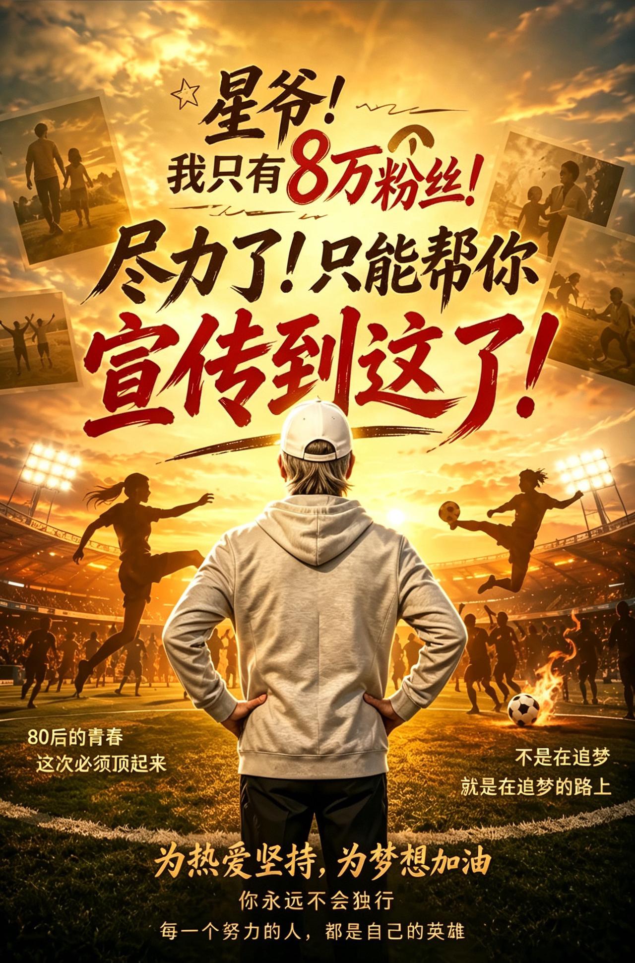 星爷，我只有八万粉丝，只能帮你宣传到这了，尽力了足球