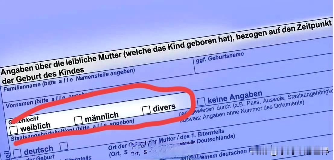 海外德国人在登记时，母亲一栏竟设有“女性”“男性”“多元”等多种选项

据德国《