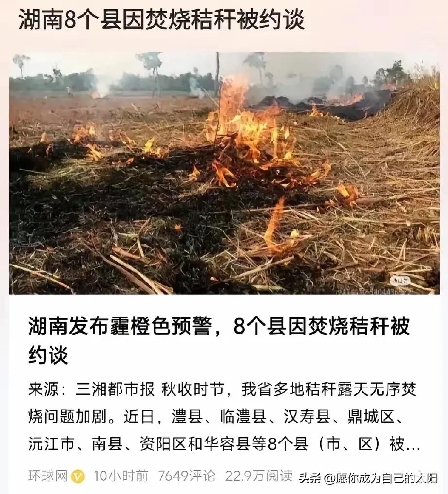 网传湖南有几个县开放焚烧秸秆，被约谈了。
大家怎么看焚烧秸秆这事？
大家觉得该不