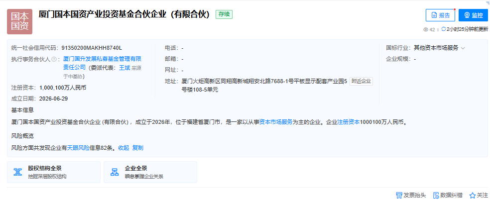 100亿，厦门国本国资产投基金成立