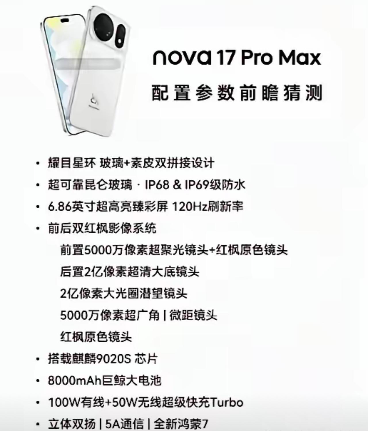 华为nova17 Pro Max前瞻！
超大电池+双红枫影像，配置拉满

华为n