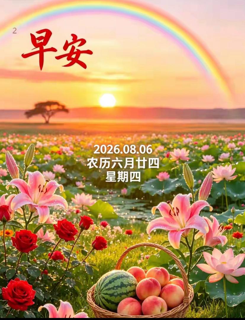 🌺2026./8月6日，碧荷承晓露，风柔岁月安🌺

☘️☀️晨光洒落大地，唤