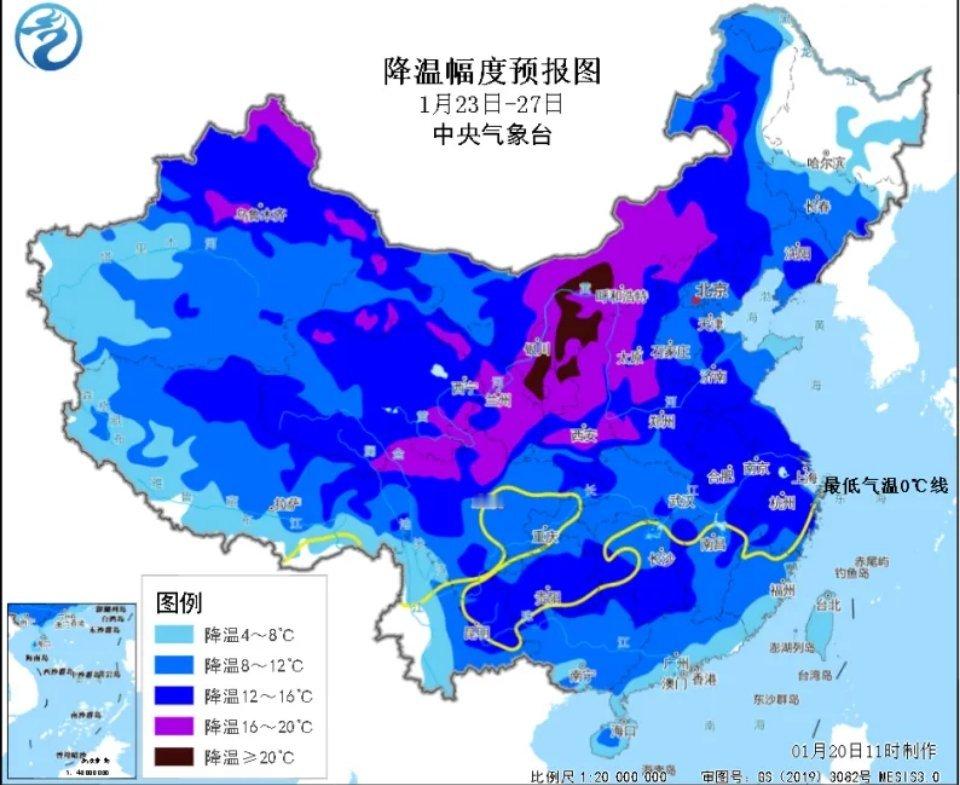 今年冬天最强雨雪要来了 据中央气象台预报，受寒潮影响，23日至27日我国将有大范