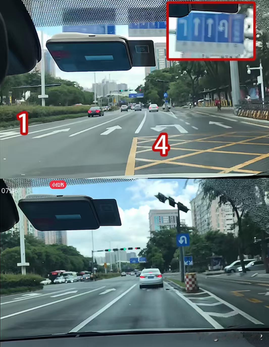 左转车道能调头吗？
如果所示，最左侧1号车道是左转车道，右边4号车道是调头车道，