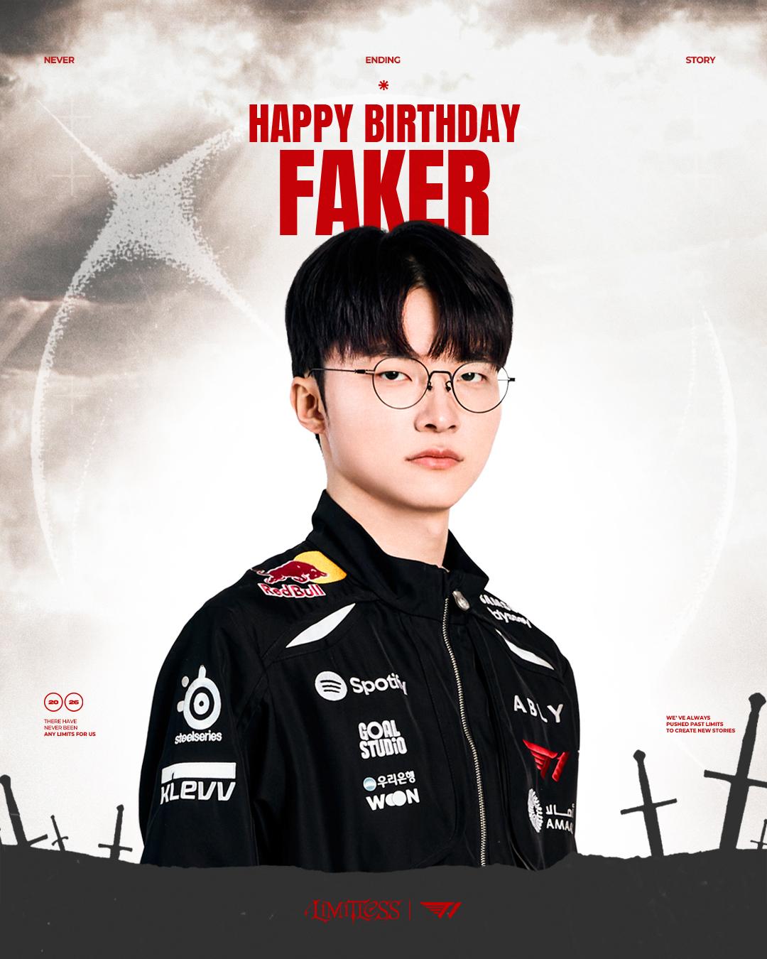 T1为中单选手Faker送上生日祝福： Happy ‘Faker’ Day