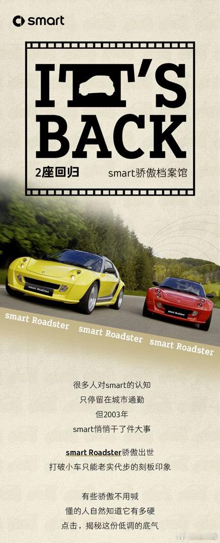 IT'S BACK两座回归 真smart真回来了除了for 2，Roadster