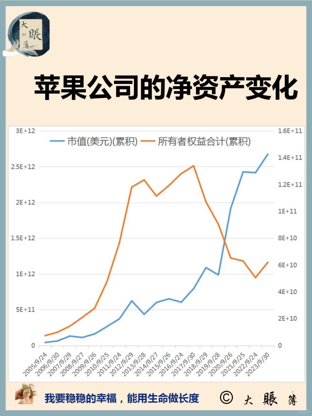 看苹果公司20年净资产变化