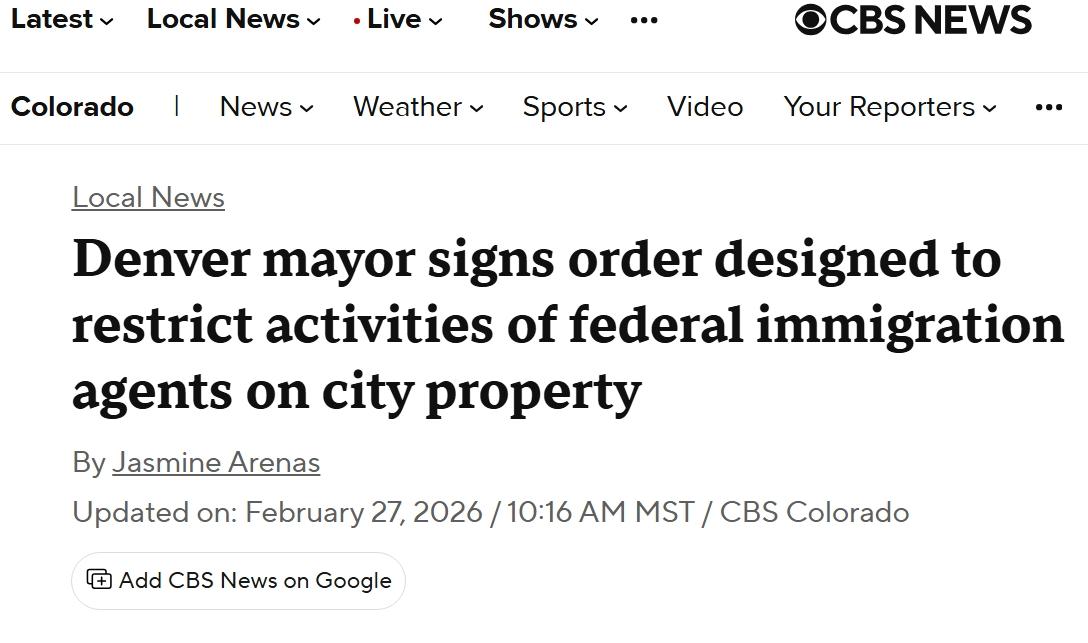 美国市长签署命令限制ICE特工在该市的活动

当地时间周四，科罗拉多州丹佛市长迈
