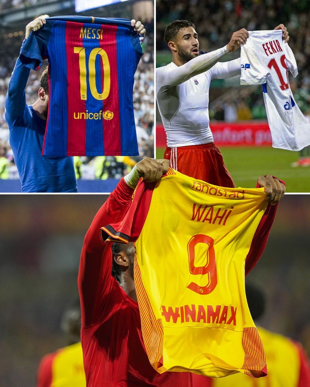 法甲官推：标志性庆祝👕🔴🟡#梅西[超话]# ​​​