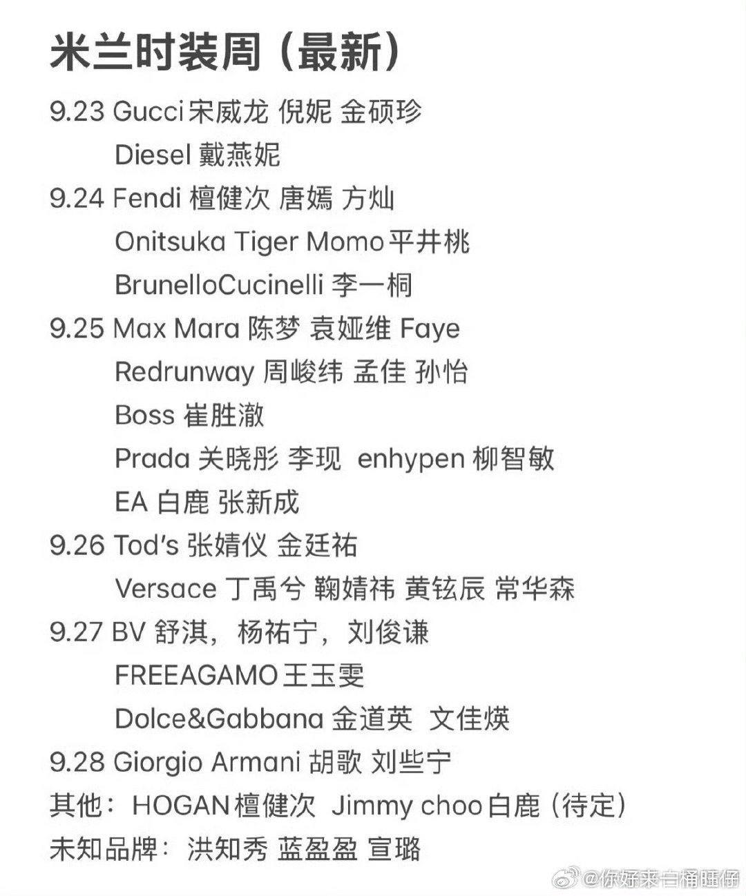 出席时装周艺人名单出席时装周艺人 出席时装周艺人名单，期待咯 ​​​