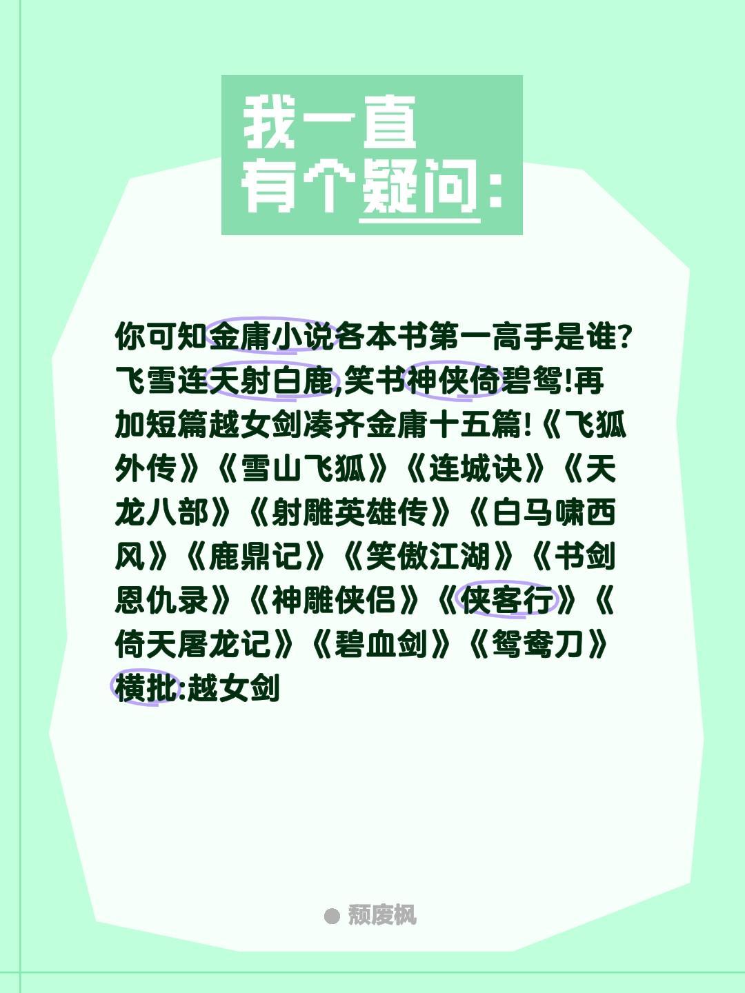 金庸小说各书第一高手你可知道?你可知金庸小说各本书第一高手是谁?飞雪连天射白鹿,