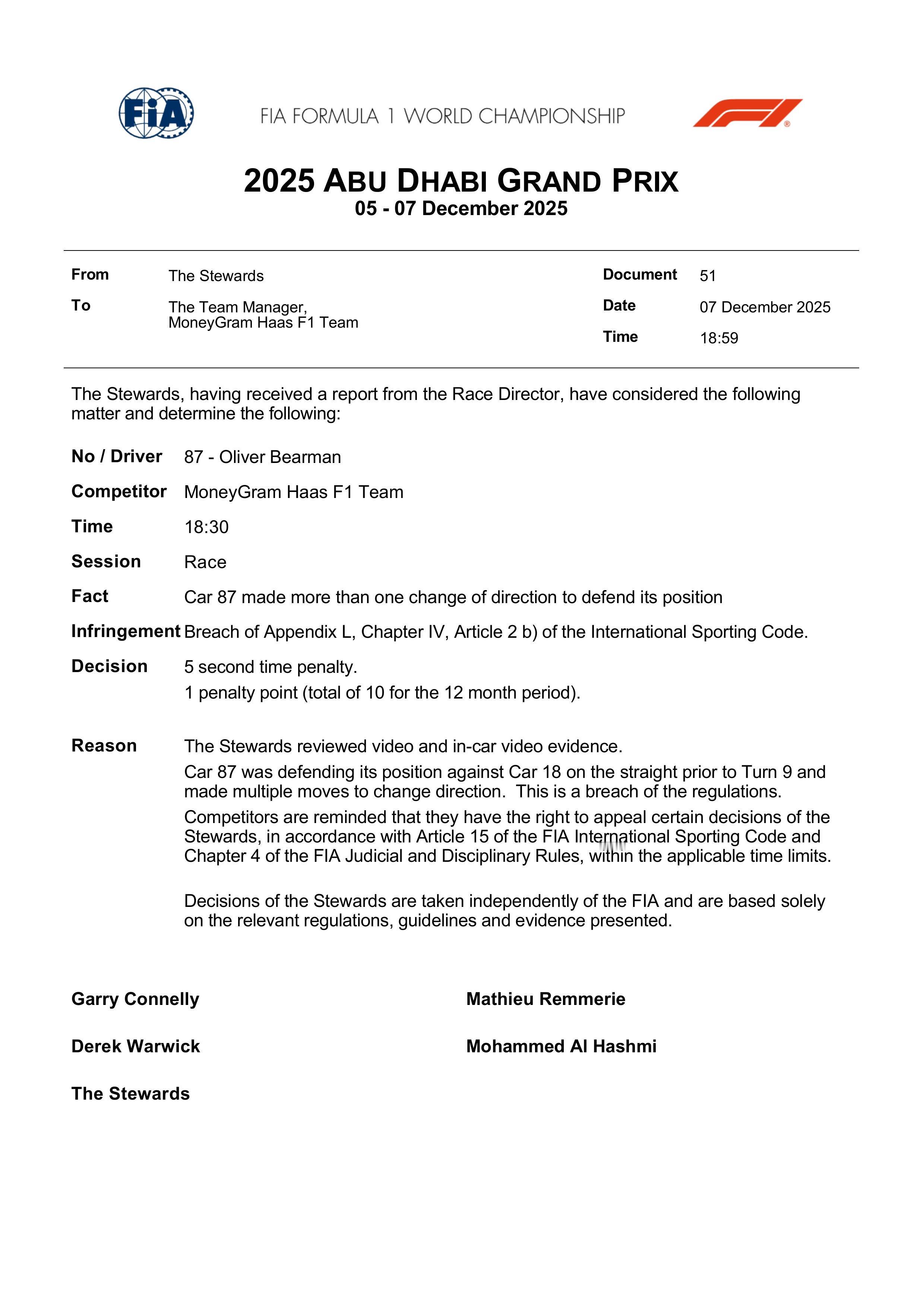 贝尔曼因为防守斯托尔变线超过1次，被罚5秒，超级驾照扣1分贝尔曼目前的超级驾照只