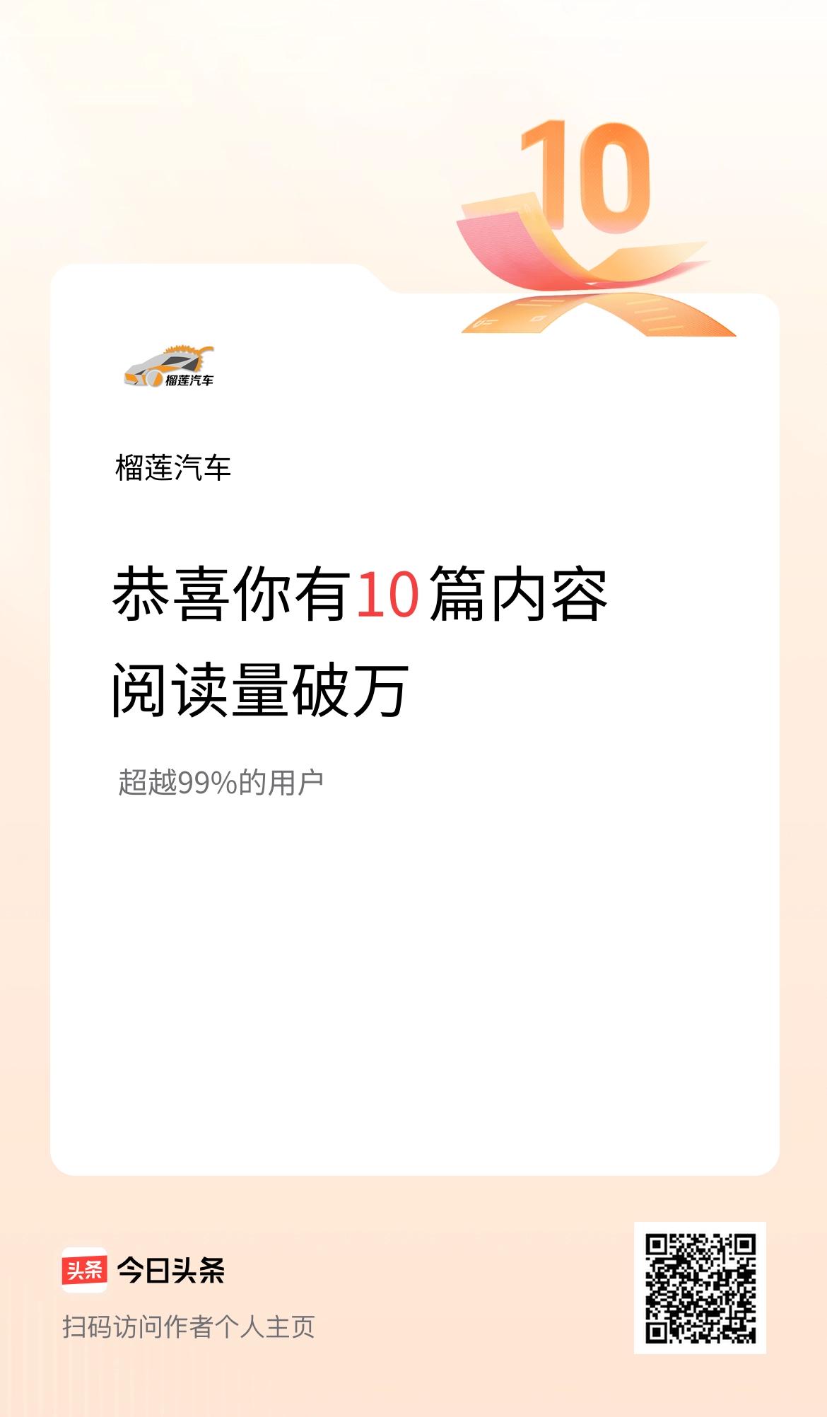 我在头条有10篇内容阅读破万了！
