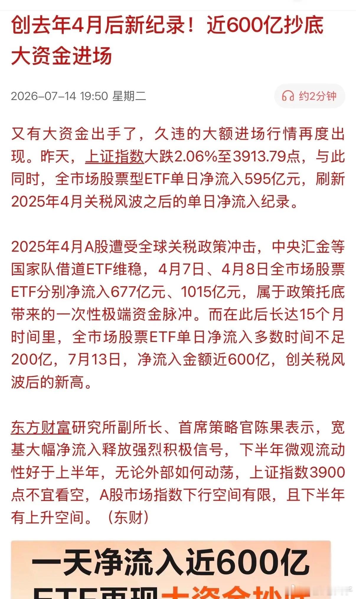 似乎又看到了希望，中央汇金借道ETF一天买入A股600亿元！ETF短期买进卖出，