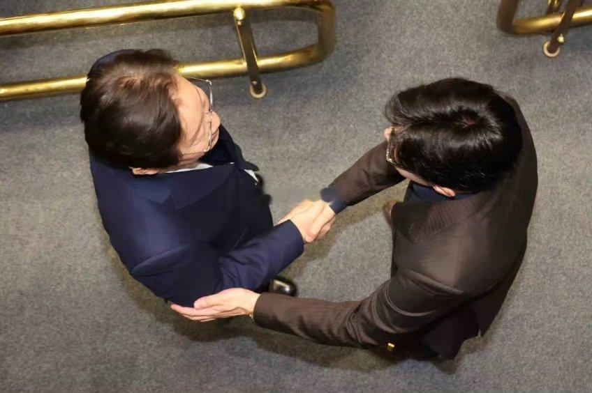 韩国朝野两大政党党首紧紧握手 尹锡悦和玻尿酸算是完犊子了。这货属于2000以来，