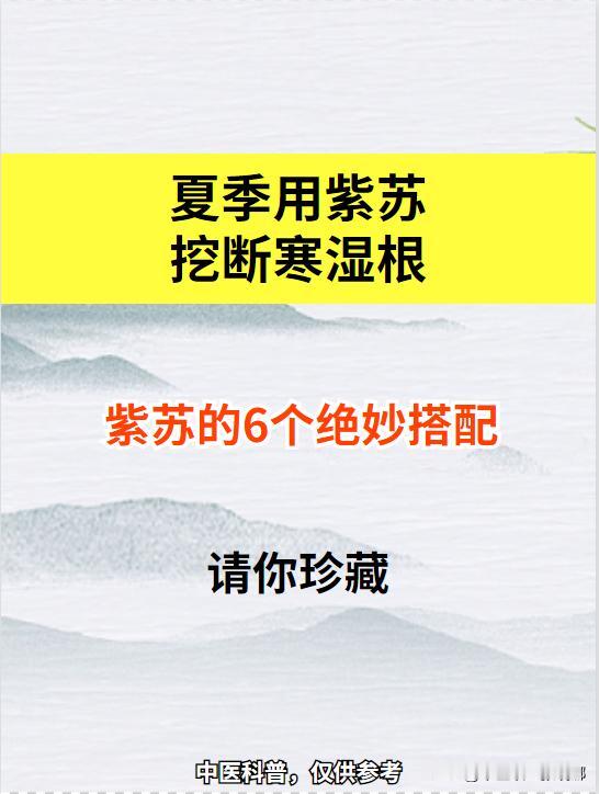 夏季用紫苏，挖断寒湿根！紫苏的6个绝妙搭配，请你珍藏。

1、出汗多、感觉口渴—