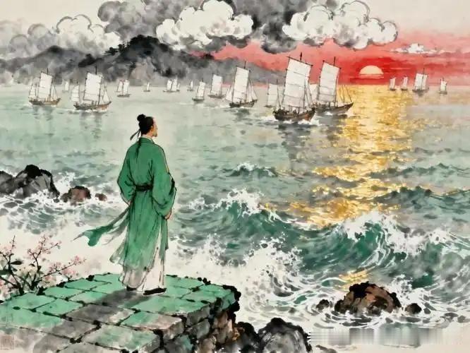 《扬子江》
——宋.文天祥
几日随风北海游，
回从扬子大江头。
臣心一片磁针石，