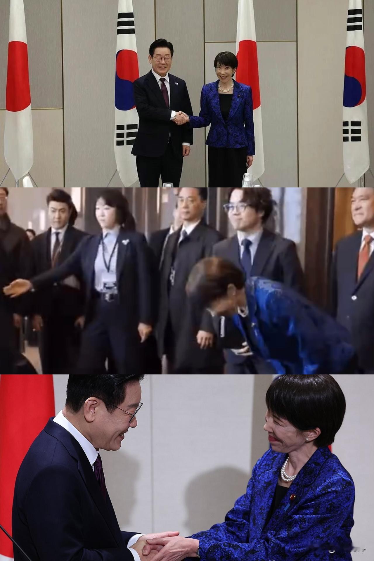 李在明夫妇抵日访问，高市早苗鞠躬 90度欢迎！李在明只是微笑握手，没有向他回鞠躬