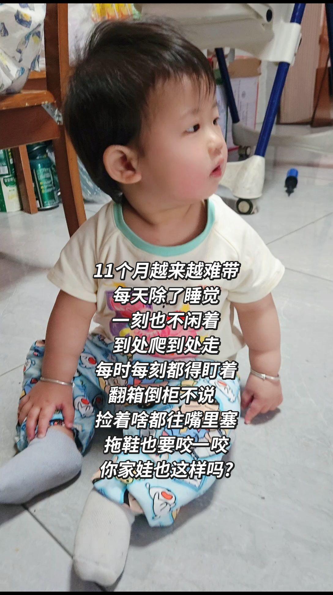 11个月越来越难带 每天除了睡觉 一刻也不闲着 到处爬到处走 每时每刻...