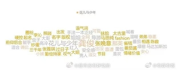 花儿与少年关键词云龚俊花儿与少年关键词云提及量最多龚俊花儿与少年关键词云提及量最