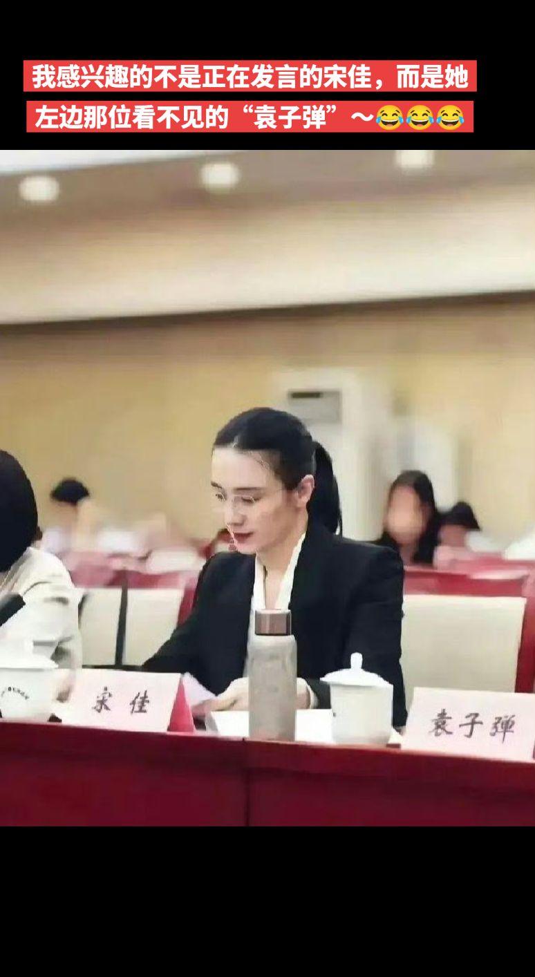 那人看不见～我感兴趣的不是正在发言的宋佳，而是她左边那位看不见的“袁子弹”～😂