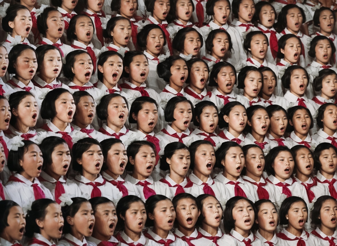 朝鲜女孩合唱一首关于金日成的歌，1950年 