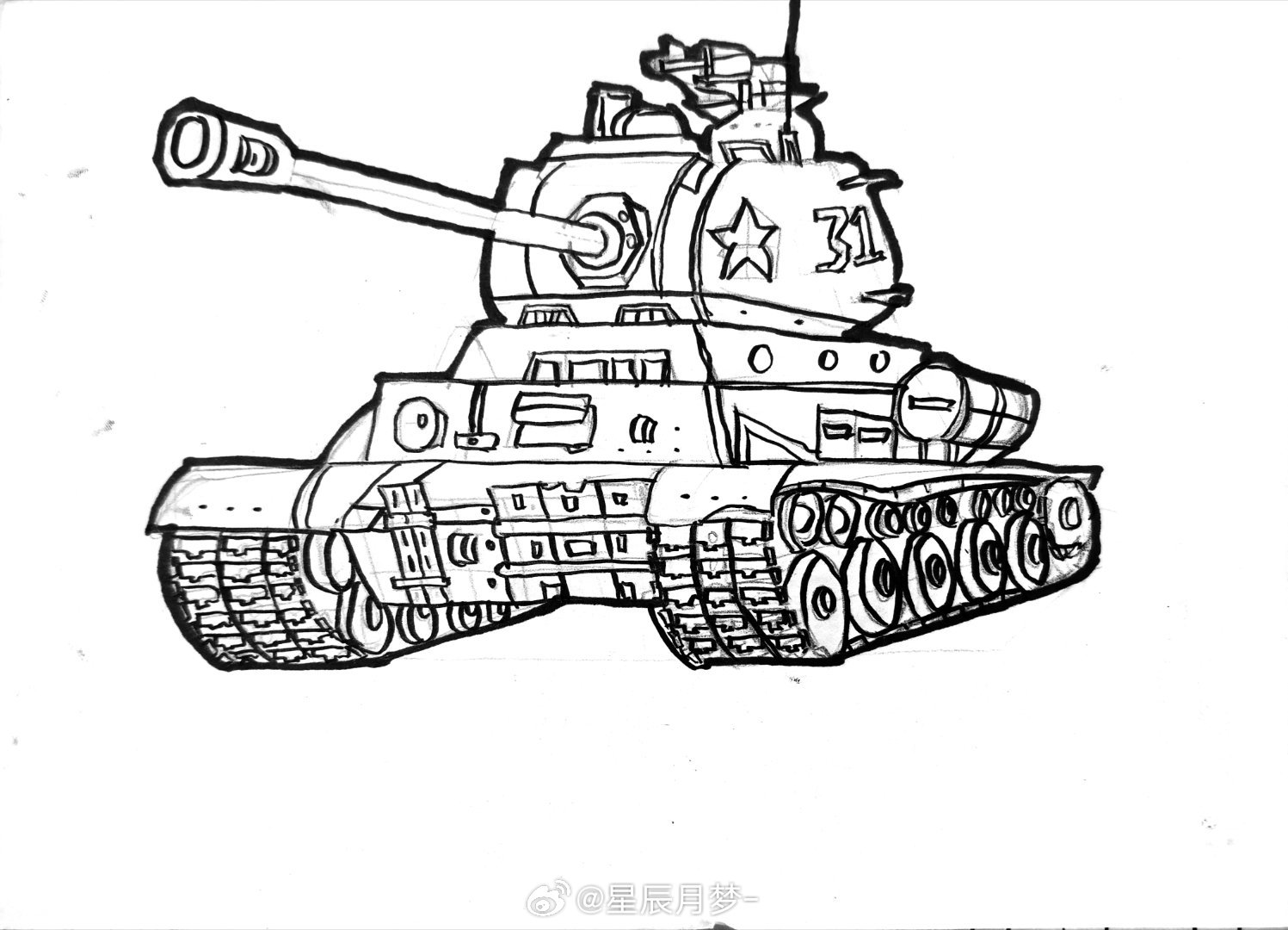 画了一张手绘坦克