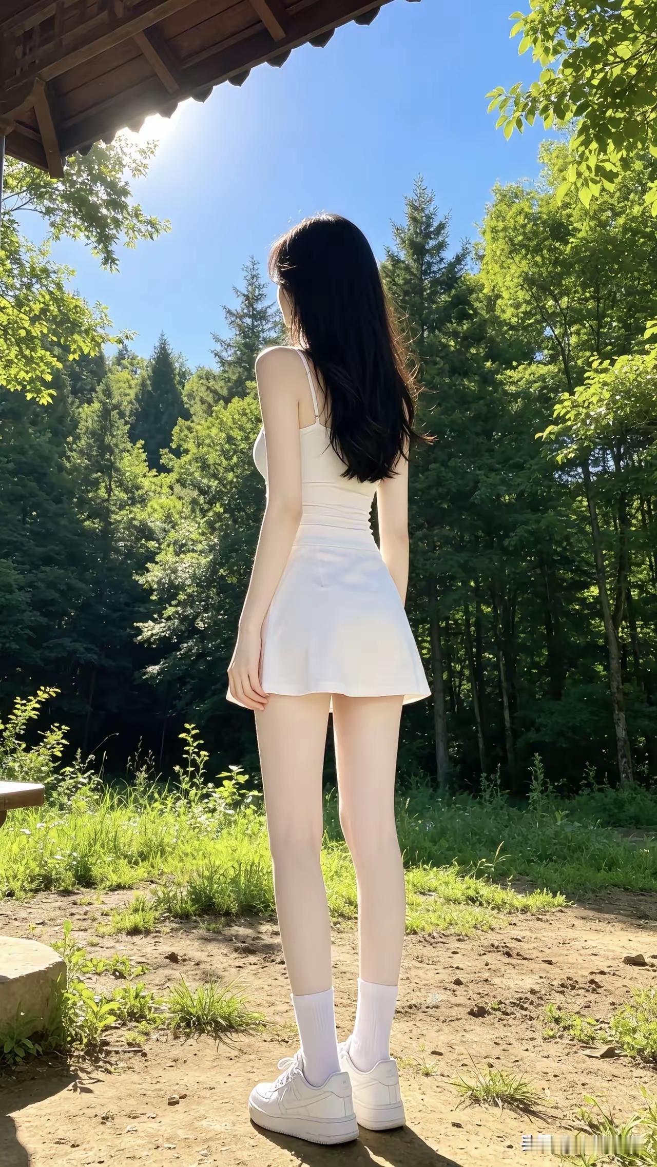 阳光下的白裙少女
