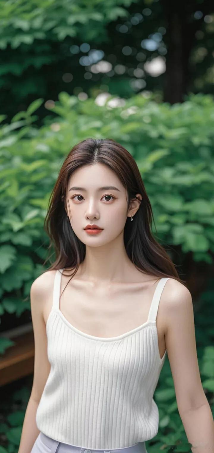 清新自然，白纱背心与绿植的完美搭配，展现夏日美好时光。🌿💕