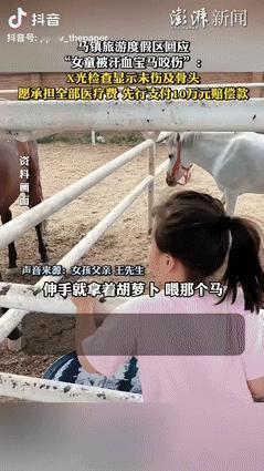 “吵翻了！”北京一父母带着7岁女儿参观马厩，女孩在投喂汗血宝马时，食指前段被马咬